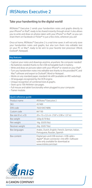 IRISNotes Executive2 - Bolígrafo OCR Digital NUEVO