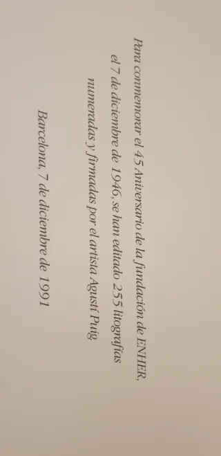 Litografía Agustí Puig 1991 Firmada y Numerada