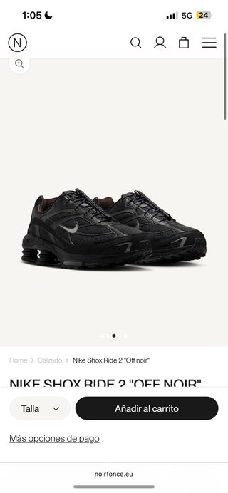 Nike Shox Ride 2 Negras Talla 38