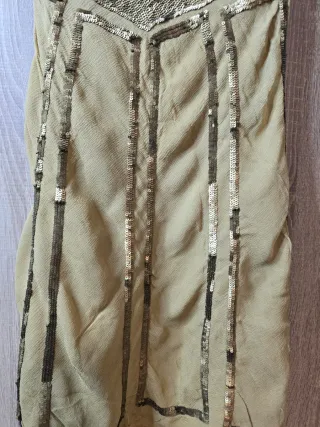 Vestido de fiesta lentejuelas beige y dorado