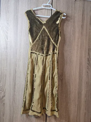 Vestido de fiesta lentejuelas beige y dorado