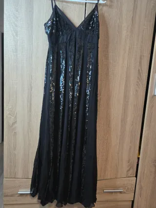 Vestido largo negro lentejuelas