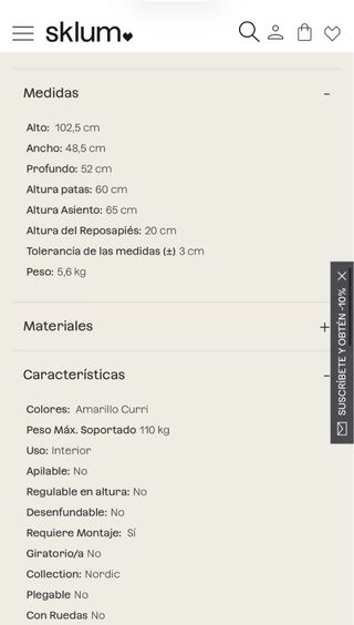 Taburete alto amarillo asiento polipiel