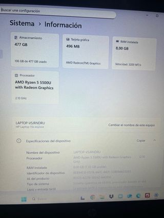 Portátil HP 15S Ryzen 5 5500U 8GB 512GB SSD