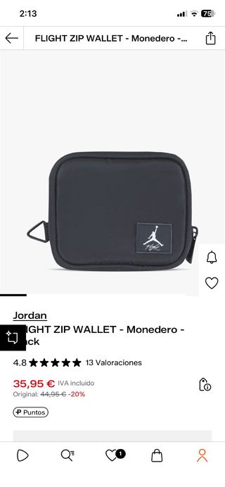 Jordan Flight Zip Wallet Monedero Negro