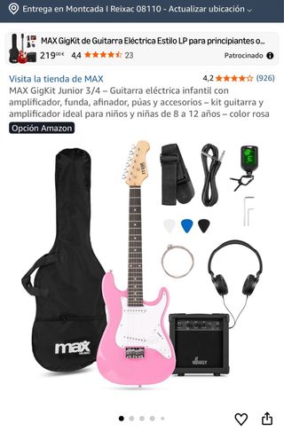 Guitarra Eléctrica Infantil Rosa + Accesorios