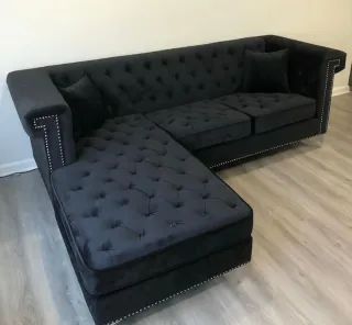 Sofá Chaise Longue Negro Terciopelo