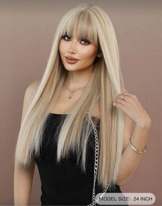 Peluca larga rubia lisa mechas sintética calidad