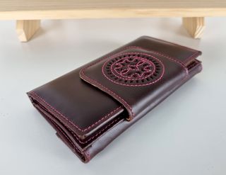 Cartera en Piel Genuina Super Suave-Marrón-Fucsia