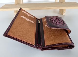 Cartera en Piel Genuina Super Suave-Marrón-Fucsia