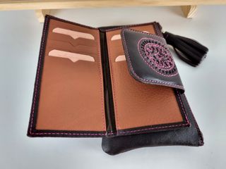 Cartera en Piel Genuina Super Suave-Marrón-Fucsia