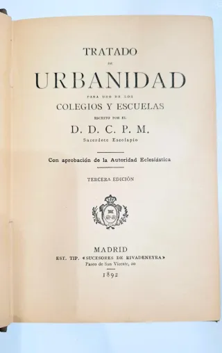 Libro 1892 Tratado de Urbanidad Antiguo