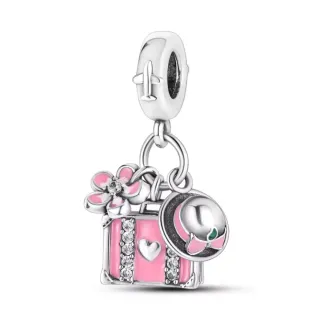 Charm Pandora Maleta Viaje Flores Sombrero