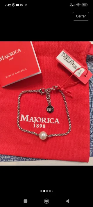 Pulsera Majorica Acero Perla Blanca