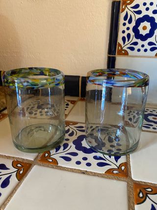 2 Vasos Vidrio Soplado Filo Multicolor