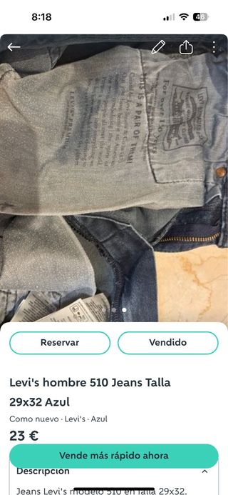 Lote 2 pantalones Levi's azules 510 talla 29-32