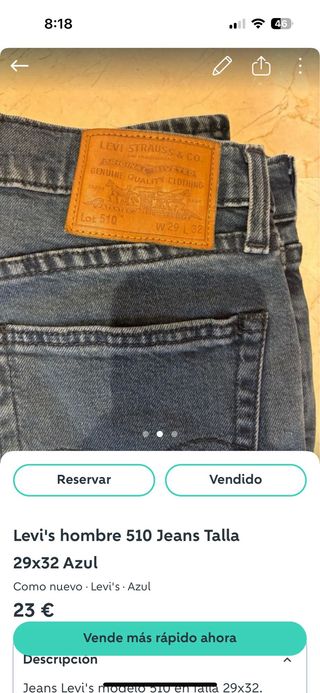 Lote 2 pantalones Levi's azules 510 talla 29-32