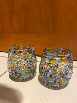 2 Vasos Vidrio Soplado Multicolor