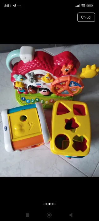 Lotto3pz:Fattoria parlante+cubo Chicco+ secchiello