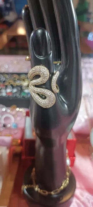 Anello regolabile con brillantini oro