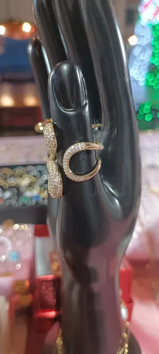 Anello regolabile con brillantini oro