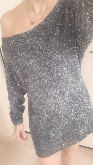 Vestito paillettes nero/argento