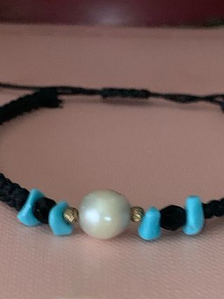 Pulsera Perla Cultivada Turquesas Ónix Oro