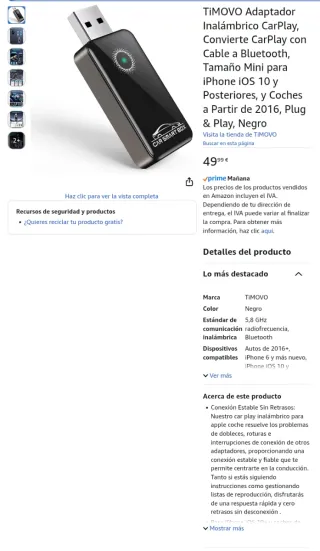 Adaptador CarPlay Inalámbrico TIMOVO Negro
