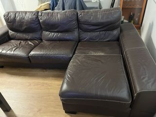Sofá Chaise Longue Piel Marrón 275x90