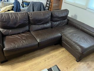Sofá Chaise Longue Piel Marrón 275x90