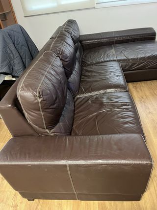 Sofá Chaise Longue Piel Marrón 275x90