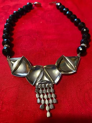 Collana girocollo vintage anni 80 nero e argento