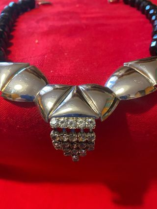 Collana girocollo vintage anni 80 nero e argento