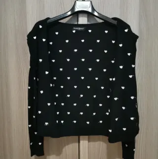 Cardigan Beauty Women nero con cuori bianchi