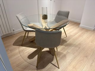 Mesa redonda cristal y madera