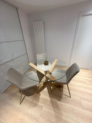 Mesa redonda cristal y madera