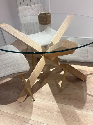 Mesa redonda cristal y madera