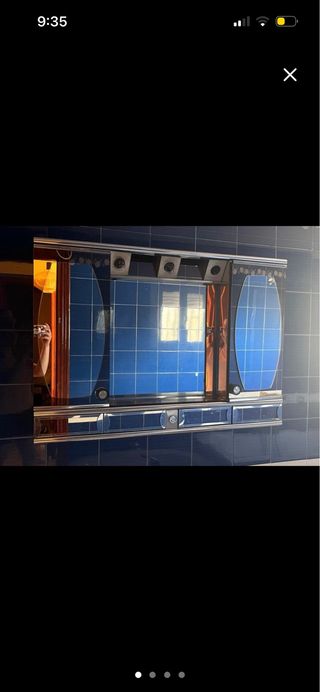 Accesorio baño azul y plateado