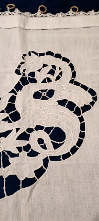 2 Tendine Lino Ricamato Dragone