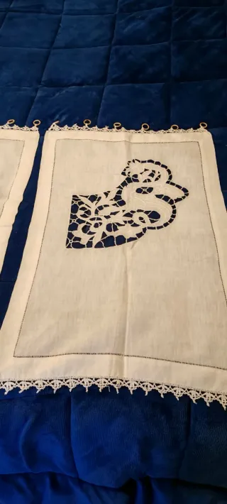 2 Tendine Lino Ricamato Dragone