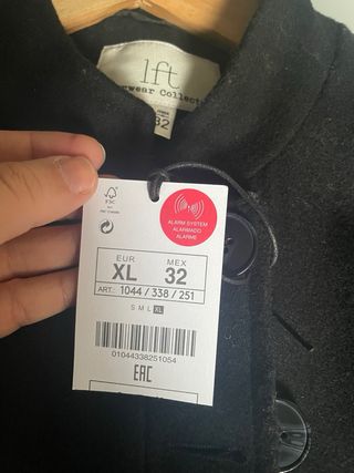 Abrigo lana negro talla XL nuevo con etiqueta