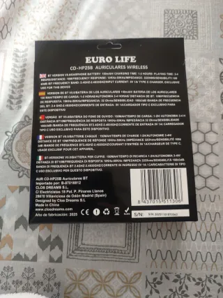 Auriculares Bluetooth 5.0 Euro Life Negros