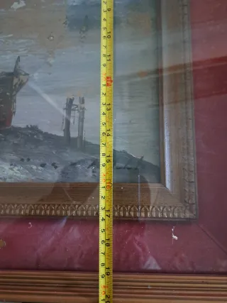 Antico quadro con barca e pescatori