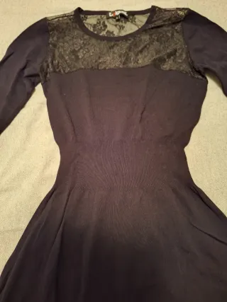 Vestido Desigual Negro Encaje y Estampado