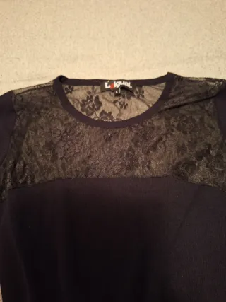 Vestido Desigual Negro Encaje y Estampado