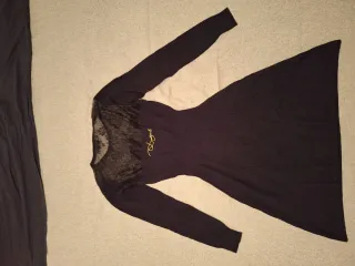 Vestido Desigual Negro Encaje y Estampado