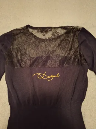 Vestido Desigual Negro Encaje y Estampado