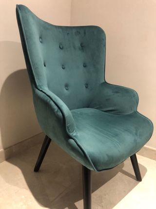 Butaca sillón terciopelo verde azulado