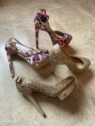 Lote de zapatos de tacón, cuñas y zapatillas