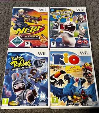 4 Juegos Wii: Nerf, Raving Rabbids, Rio, Lapins